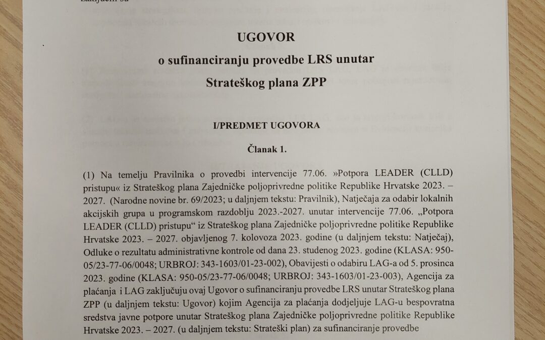 LAG “Papuk” potpisao Ugovor o sufinanciranju provedbe LRS unutar Strateškog plana ZPP
